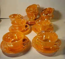 9 sets of Cups & Saucers Fire King Peach Luster