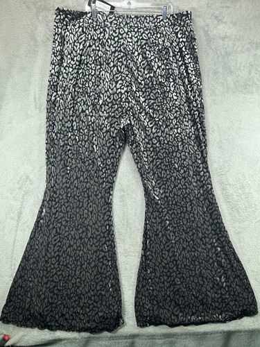 Nasty Gal NEW Womens 20 Leopard Flare Pants Silver Black Devore Metallic 44x32 - Picture 10 of 23