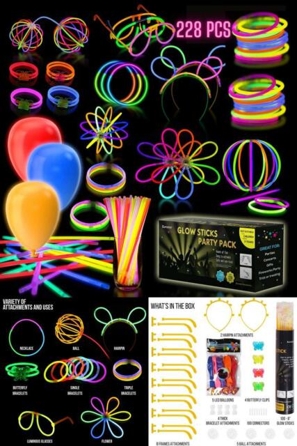 iGlow Glow Sticks Bulk Party Pack Multicolor Non Toxic 228 Pieces Light Stick Se