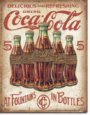Enseigne en étain COKE coca cola 12 x 16 - 5 bouteilles de coke rétro photo 2091 