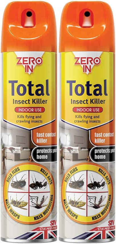2x Zero In Total Insect Killer Spray Kills Flies Ant Wasp Mosquito Insects 300ml