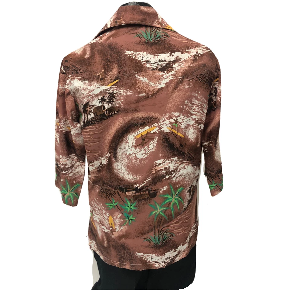 Camisa masculina vintage 40’s Mauve TIKI SURFERS feita à mão feita à vila havaiana - Imagem 4 de 4
