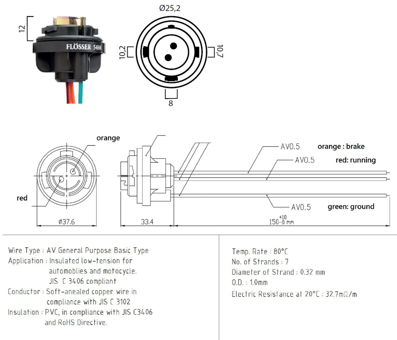Flosser Pigtail Wire 5444 Female Socket 1157 Two Harness Rear Turn ...