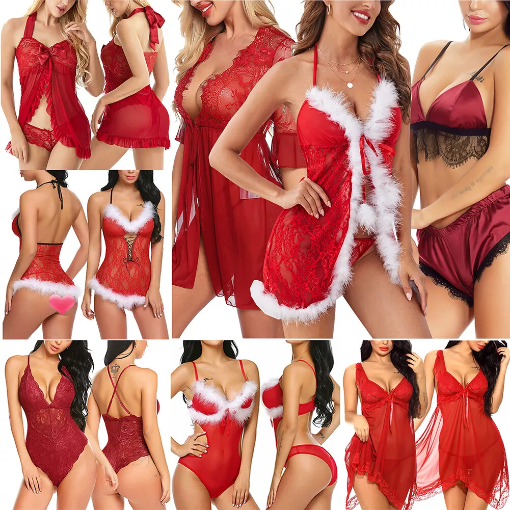 Red Lingerie for Women Sexy Valentine Costume Soft Sleepwear Underwear XMAS  Gift