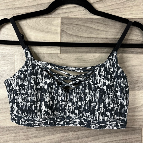 Fabletics Womens Sport Bra Top Gray Black Abstract Sleeveless V Neck ...
