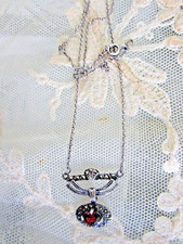 Antique Victorian Pendant Natural Garnet Marcasite Sterling Silver