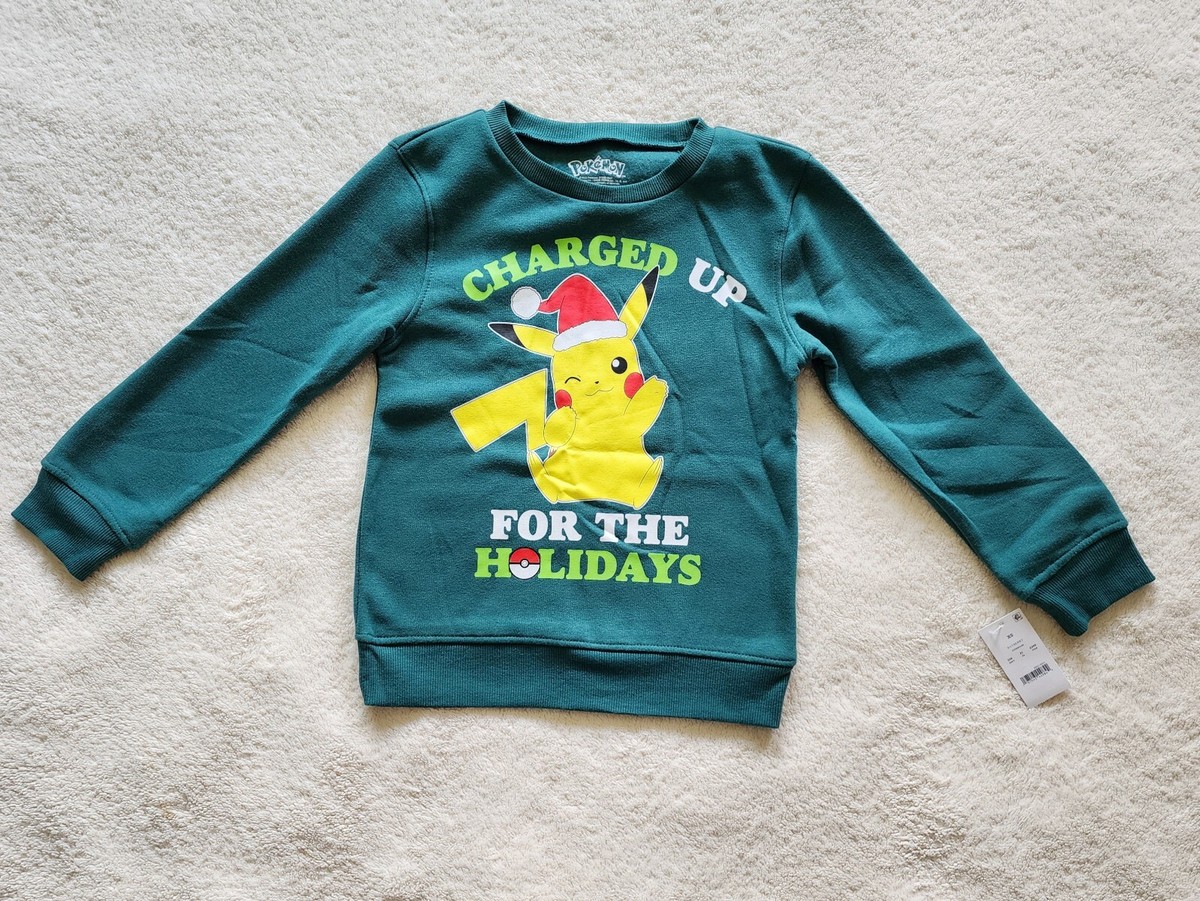 Boy Girl Pokemon Pikachu Christmas Fleece Sweatshirt, size XS S