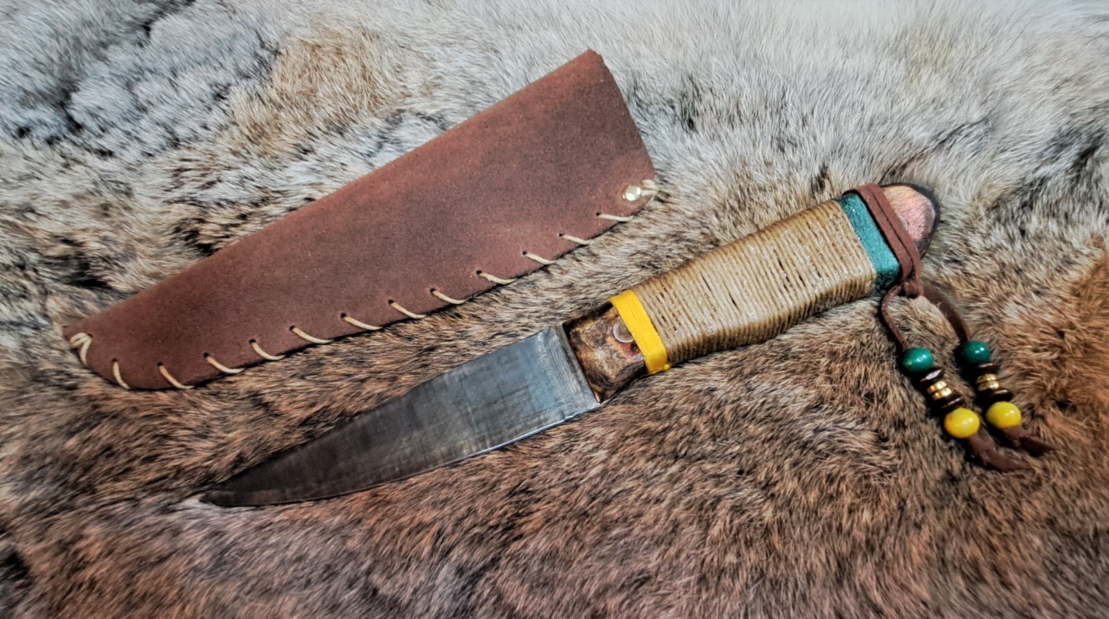 Handcrafted Native American Hunting Knife with Handmade Leather Sheath