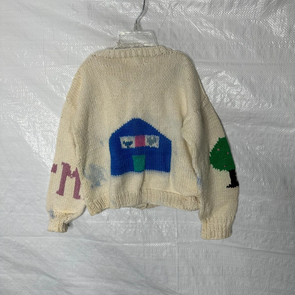 ¿4T hecho a mano de colección? Cárdigan Tejido Suéter Niñas Beige Gato Cerdo Casa Cottagecore 60 Foto 3 de 4