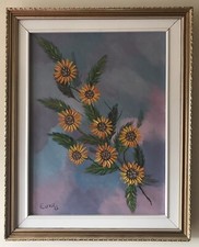 Original Irish Art Oil On Canvas Painting Still Life Flowers On Branch By Eunice