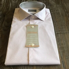 Perry Ellis Portfolio Comfort Collar Slim Fit Dress Shirt Size L Pink 16.5 34/35