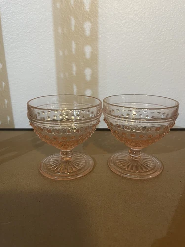 Antique Pink Hobnail Depression Glass by Anchor Hocking Sherbet Glasses