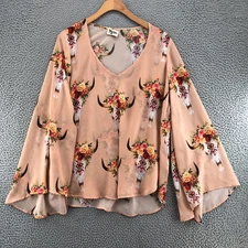 Show Me Your MuMu Top Womens Small Hippie Dippie Frida Longhorn Skull Cow Floral