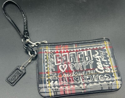 NICE Coach Poppy Tartan Red Black Plaid Glitter Wristlet Black
