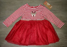 girls NEW CHRISTMAS FANCY GOLD SPARKLE RED DRESS REINDEER 3-6 mon STRIPES NICE 