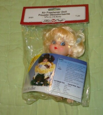 MISS MUFFET 5.75'' Air Freshener Doll & Free Crochet Pattern*Blond Hair Blue Eyes
