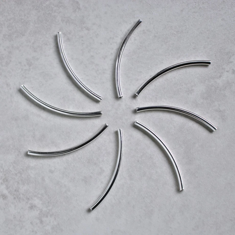 200 Silver Plated Brass 50 x 3mm Curved Tube Noodle Beads with 2mm Hole - Image 2 of 4