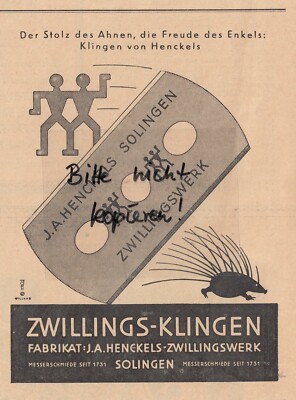 SOLINGEN, Werbung 1928, J. A. Henckels Zwillingswerk Rasierklingen