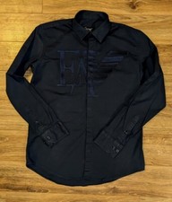 Armani Jeans Embroidered Logo Emblem Navy LS Button Up Shirt - S EUC