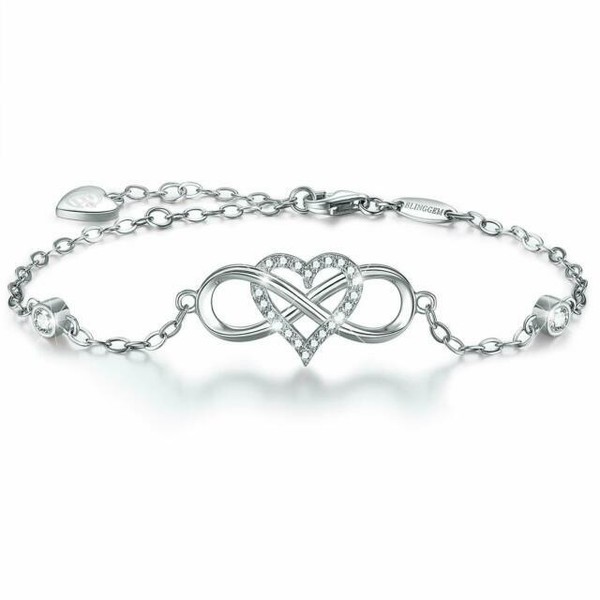Details about / Desimtion Womens 925 Sterling Silver Heart Bracelet Forever Love Adjustable Brac