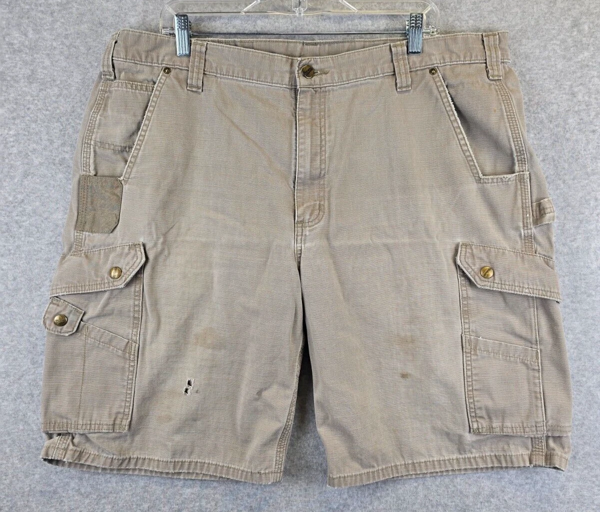 Carhartt Cargo Shorts Men's 41 Khaki Natural Distressed Patched Utility Workwear