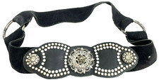 Cache Vintage Womens Blinged Out Belt Black Leather Jeweled Size 32
