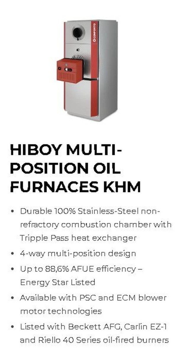 OIL FIRED, OIL BURNING, KHM-100, FURNACE, 66K-91K BTUH, AFUE