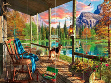 log cabin view lake fishing country nature beauty ceramic tile mural backsplash