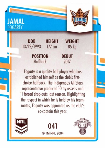 Signed 2021 GOLD COAST TITANS NRL Card JAMAL FOGARTY - Picture 2 of 3
