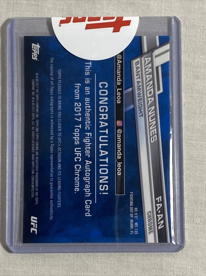Amanda Nunes 2017 Topps UFC Chrome Autograph Topps Sealed Redemption FA-AN CHAMP - Image 2 of 2