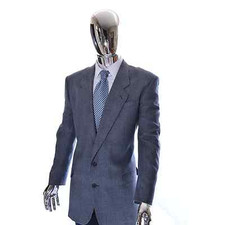 Excellent Mens Designer Pierre Balmain Navy Blue Wool Silk Sport Coat 46 Long