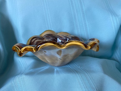 2 Vintage, MCM, MURANO, Italian White Cristal Amber Tortoiseshell Bowls E.O.D - Picture 4 of 12