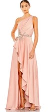 Mac Duggal Gown Dress Size 20 Pink One Shoulder Embellished Asymmetrical 11262
