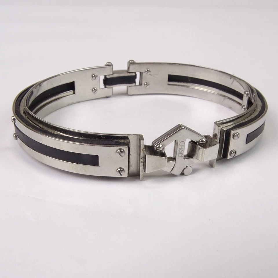 Brazalete brazalete con bisagras de goma negra de 7 1/2 pulgadas cincel de acero inoxidable Foto 3 de 4