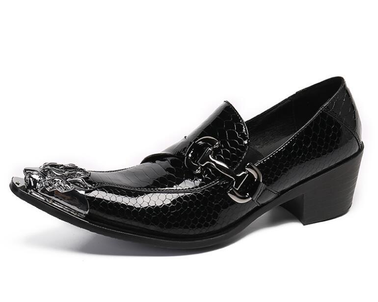 Men's Fashion Metal Head Pointy Toe Patent leather Shoes Party Black Dress Shoes Men's Fashion Metal Head Pointy Toe Patent leather Shoes Party Black Dress Shoes