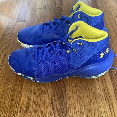 Under Armor Jet '21 Unisex Basketball Shoes, Size 7Y Yellow/blue