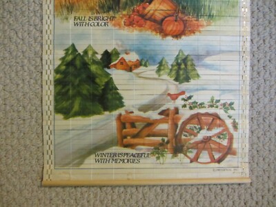 Vintage Reversible Wooden Wall Scroll 1984 Calendar ~ 32