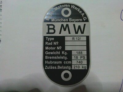 Typenschild BMW, Awtowelo, R 35 - Oldtimer Buchhandel