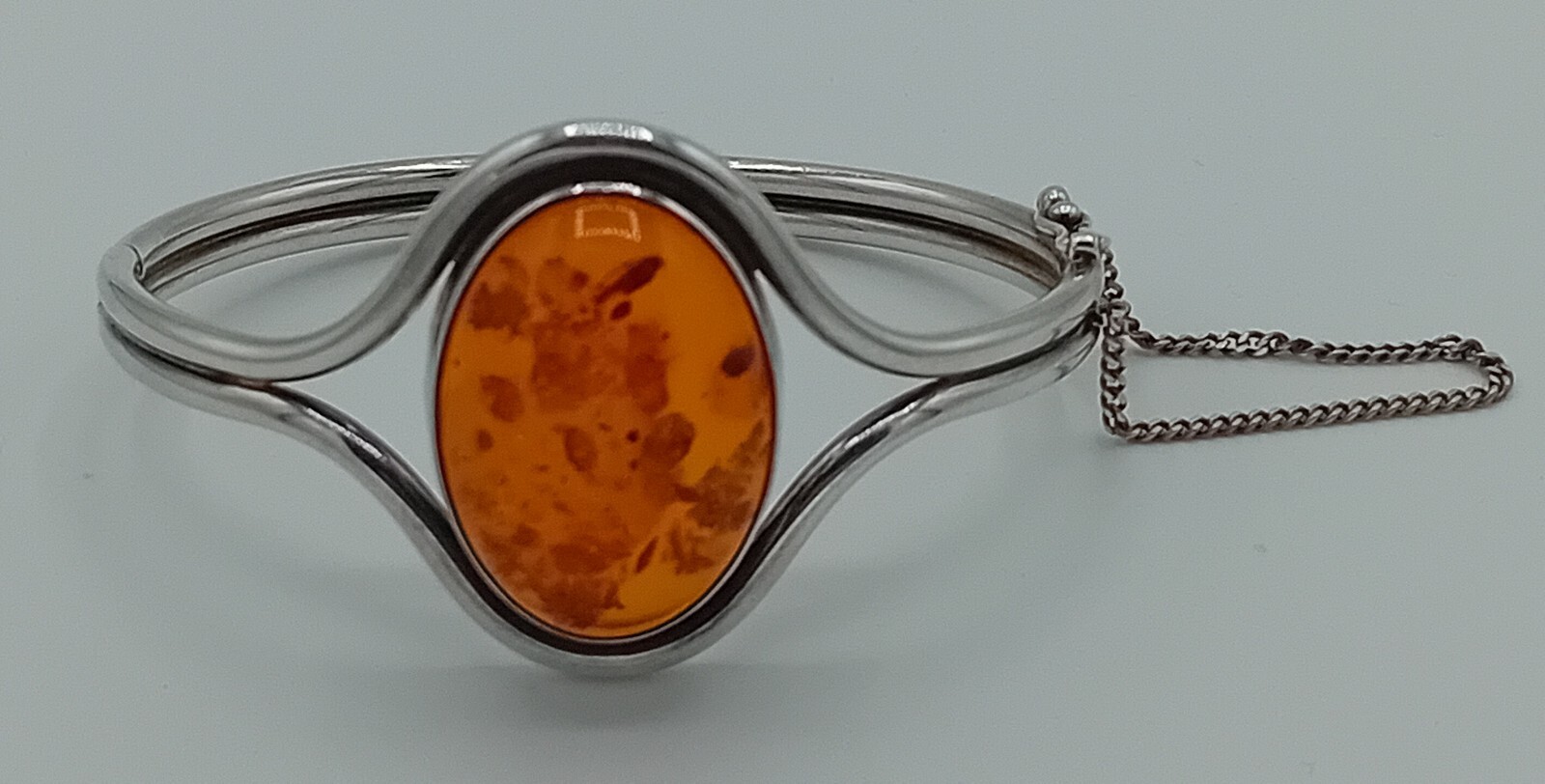 Baltic Amber Solid Silver Handmade Bangle - Hallm… - image 1