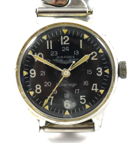 Vintage Swiss Made Sovereign Air Force Military 24HR Dial Mechanic Watch lot.wb