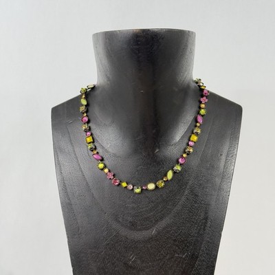 Vintage Retired Vibrant, Rainbow-colored Sorrelli Crystal Brass Necklace