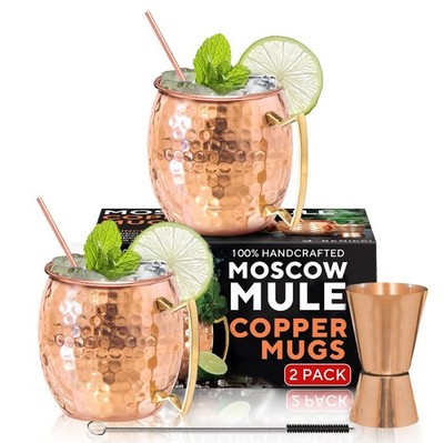 Moscow Mule Copper Mugs - Set of 2, 100% HANDCRAFTED - Food Safe Pure...