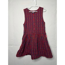 Oshkosh Vintage Girls 6X Apple Dress Jumper Plaid Red Made in USA