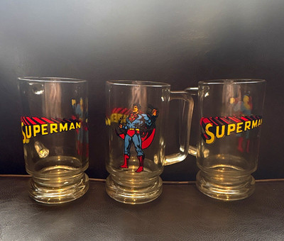 Vintage Superman DC Glasses Mint Condition Collectable Super Drinking Cups 1978