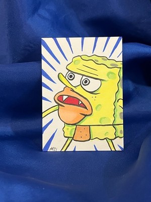 ACEO Amber Davis Original Illustration Art Card -  Spongebob Caveman Art 