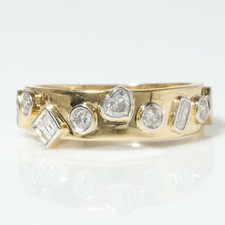 0.64Ct Natural Diamonds Band Ring 14K Gold Geometric Stackable Minimalist Style