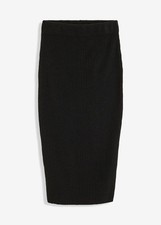 Strickrock Gr. 36/38 Schwarz Damen-Skirt Knielanger Freizeitrock Neu*