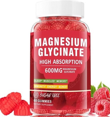 Magnesium Glycinate Gummies 600 mg   Sugar-Free Chewable Magnesium Gummies for A