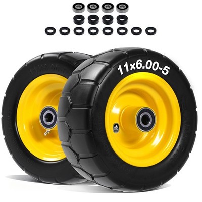 Flat Free Tire Wheel 11x6.005 Y Tread 3/4 Inch Bore 450 Lbs 2 Pack Lawn Mower G