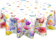 Spring Summer Floral Tablecloth round 60 Inch Watercolor Flowers Colorful Table